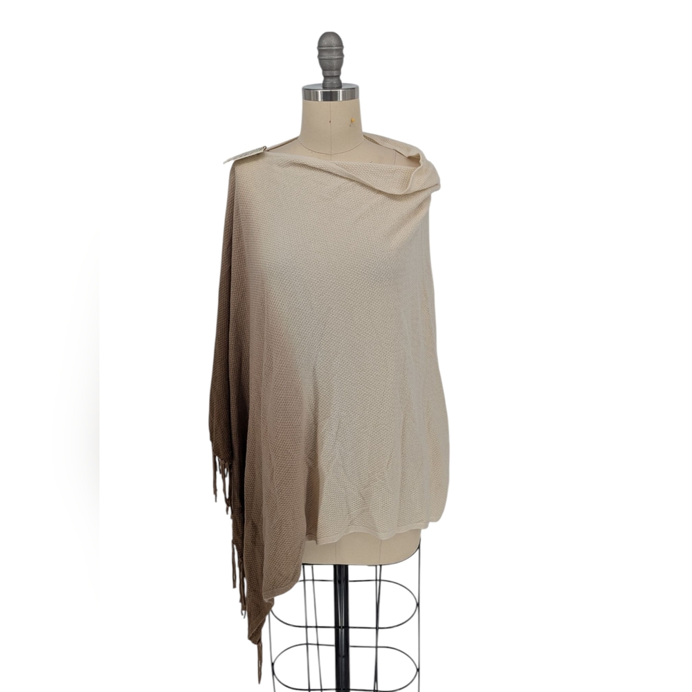 Chico's Two-Tone Ombre Fringed Wrap - Cream to Brown